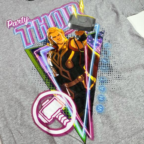 3/$20 Marvel NWT Adult Medium Gray "What If?" Party Thor Cotton Blend T-Shirt - Picture 5 of 7